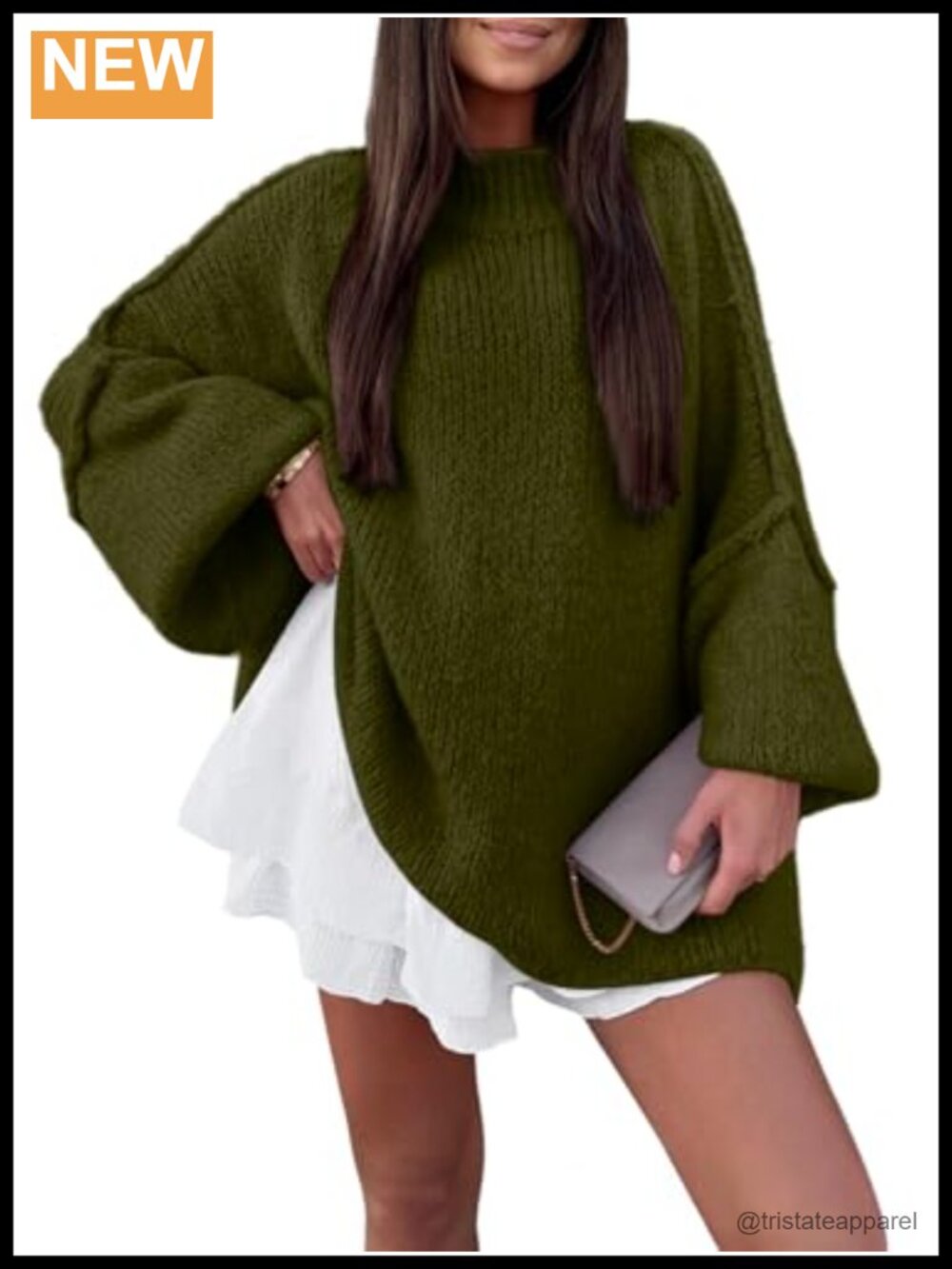 Oversized Mock Neck Batwing Sweater Chunky Knit Long Sleeve Pullover